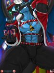  abs anthro bell belt bottomwear christmas christmas_clothing christmas_tree clothed clothing coat crouching dialogue fire gift hand_behind_head harness hi_res holding_object holidays looking_at_viewer male masterelrest mega_charizard mega_charizard_x mega_evolution muscular muscular_male nintendo pants plant pok&eacute;mon pok&eacute;mon_(species) seductive solo speech_bubble talking_to_viewer topwear tree video_games 