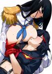  2girls bakkanki bangs black_hair blush breast_grab breast_sucking breasts breasts_out closed_mouth epaulettes eyebrows_visible_through_hair grabbing highres incest junketsu kill_la_kill kiryuuin_satsuki large_breasts long_hair matoi_ryuuko midriff miniskirt multicolored_hair multiple_girls navel nipples nose_blush open_mouth pleated_skirt red_hair school_uniform senketsu serafuku short_hair siblings sisters skirt stomach streaked_hair suspenders sweat yuri 