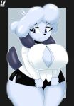  2022 absurd_res anthro big_breasts big_butt blue_body blue_fur blue_hair bottomwear breasts butt canid canine canis clothed clothing curvy_figure debbie_(lewd_dorky) digital_drawing_(artwork) digital_media_(artwork) domestic_dog female fur hair hi_res huge_butt lobokosmico mammal miniskirt panties simple_background skirt solo thick_thighs underwear 