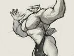  2021 4:3 anthro armor avian big_bulge bird bulge clothing digital_drawing_(artwork) digital_media_(artwork) falcon falconid genitals headgear helmet huge_bulge humanoid hyper hyper_bulge hyper_genitalia jojo&#039;s_bizarre_adventure jojobiz male monochrome muscular muscular_anthro muscular_male muscular_thighs pet_shop_(jjba) pose shaded simple_background solo speedo standing swimwear thick_thighs thong thong_only underwear 