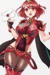  bangs bob_cut breasts chest_jewel earrings fingerless_gloves gloves highres jewelry leggings pantyhose pyra_(xenoblade) red_eyes red_hair red_shorts short_hair short_shorts shorts smash_invitation swept_bangs tiara xenoblade_chronicles_(series) xenoblade_chronicles_2 