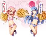  2girls :d :o armpits bare_arms bare_shoulders blue_eyes blue_footwear blue_hair blue_panties blue_skirt bow bow_panties cheerleader chima_q collarbone daiyousei_mob_(touhou) extra fairy fairy_wings hair_ornament heart legs long_hair looking_at_viewer multiple_girls navel open_mouth outstretched_arm panties pink_hair pink_panties pom_pom_(cheerleading) red_bow red_eyes shoes skirt smile sneakers spoken_heart thighs touhou translated underwear wings yellow_bow 
