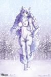  anthro arcanine ariana_(tailsrulz) big_breasts blue_nipples braided_hair breasts conditional_dnp female fluffy genitals hair hi_res looking_at_viewer midriff nintendo nipples pok&eacute;mon pok&eacute;mon_(species) pussy snow snowing solo tailsrulz video_games walking winter winter_coat yellow_eyes 