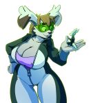  2020 big_breasts breasts cleavage clothed clothing ducky_(artist) female fur hi_res kobold lagomorph larger_female leporid male mammal one-piece_suit open_mouth rabbit size_difference size_play smaller_male visor zipper 