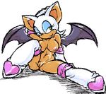  1girl animal_ears bat_wings breasts furry gloves lowres nipples pussy rouge_the_bat smile solo sonic_the_hedgehog spread_legs uncensored wings 