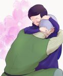  1boy 1girl aboutama affectionate apis_(ousama_ranking) buzz_cut comforting floral_background from_above grey_hair heads_together hug miranjo ousama_ranking short_hair upper_body very_short_hair 