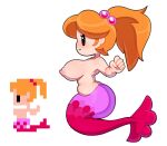  areola belly big_breasts breasts clothed clothing female final_fantasy hair hi_res humanoid mammal marine merfolk nipples orange_hair pink_nipples ponytail red_body red_scales scales side_boob simple_background slightly_chubby smile solo somescrub split_form square_enix topless video_games white_body white_skin 