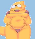  alphys alpi anthro belly big_breasts bikini blush bodily_fluids breasts buckteeth camel_toe chubby_anthro chubby_female clothed clothing deep_navel eyewear female front_view glasses hi_res holding_belly lizard looking_at_viewer looking_down low-angle_view navel non-mammal_breasts open_mouth portrait reptile scales scalie short_stack simple_background skimpy slightly_chubby solo standing string_bikini sweat swimwear teeth thick_tail thick_thighs three-quarter_portrait undertale_(series) yellow_body yellow_scales 