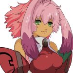  1girl 23_(kms23) :3 animal_ears bare_shoulders breasts closed_mouth detached_sleeves dyed_bangs green_eyes highres long_hair looking_at_viewer pink_hair rabbit_ears seraphita_(xenogears) simple_background smile solo white_background xenogears 