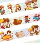  :3 absurdres animalization blonde_hair blue_eyes brown_hair bunny captain_america captain_america:_the_first_avenger captain_america_(series) cat chibi child disney_tsum-tsum fever food fork green_eyes hat heart highres ice_pack james_buchanan_barnes marvel marvel_cinematic_universe mercury_thermometer military military_hat military_uniform multiple_persona newspaper pickieeeee pie scarf sick snowman spoken_heart steve_rogers stuffed_animal stuffed_toy suspenders tea teddy_bear thermometer tsum-tsum uniform wavy_mouth winter_clothes 