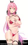  1girl bare_shoulders blush breasts cleavage evertale highres large_breasts long_hair looking_at_viewer open_mouth pink_hair popqn revealing_clothes solo swimsuit white_background 
