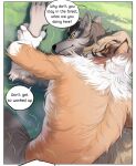  aman_(weibo) anthro biped black_nose bottomwear brown_body brown_fur canid canine canis clothing comic domestic_dog duo edit english_text fur grey_body grey_fur hard_translated herding_dog humanoid_hands lying male mammal outside pants pastoral_dog text translated wolf 