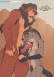  2022 anthro ball_fondling balls breasts dialogue disney duo erection felid female fondling fur genitals hair handjob hi_res hyaenid larger_male lion lizardlars male male/female mammal nude pantherine penile penis pussy scar_(the_lion_king) sex size_difference smaller_female spotted_hyena text the_lion_king 