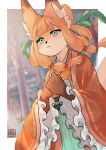  2022 5_fingers canid canine clothed clothing female fingers fox fur green_eyes hair hi_res inner_ear_fluff kawarage_yatano kemono mammal orange_body orange_fur orange_hair solo traditional_dress tuft 