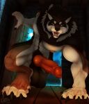  absurd_res amber_eyes balls big_balls big_penis bodily_fluids canid canine canis door dripping erection fangs fasttrack37d full_moon gausswolf genital_fluids genitals hi_res knot looking_at_viewer mammal moon nude penis precum precum_drip sharp_teeth teeth wolf 