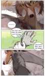  ... aman_(weibo) anthro blood bodily_fluids brown_body brown_fur brown_nose canid canine canis comic domestic_dog duo edit english_text fur grey_body grey_fur hard_translated herding_dog humanoid_hands lying mammal pastoral_dog scar text translated 