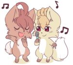  amare_(fiddleafox) animated cute_fangs dipstick_tail duo feral fiddleafox hajime_(fiddleafox) low_res male markings microphone musical_note nintendo pawpads pok&eacute;mon pok&eacute;mon_(species) red_eyes shiny_pok&eacute;mon simple_background singing tail_markings tail_motion tailwag video_games vulpix 