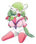  absurd_res big_breasts breasts cleavage clothed clothing female food gardevoir green_hair hair hi_res jelly_(food) lalox legwear nintendo not_furry one_eye_closed panties pok&eacute;mon pok&eacute;mon_(species) simple_background solo thigh_highs underwear video_games white_background wink 