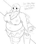  air_tank animal_crossing anthro avian beak belly big_belly big_breasts bird blanche_(animal_crossing) bra breasts cleavage clothed clothing eyebrows feathers female gravityinbound hi_res huge_breasts looking_at_viewer monochrome nintendo ostrich overweight overweight_female raised_eyebrow ratite smile smirk solo tail_feathers text underwear video_games wide_hips 
