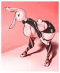  5:6 anthro bent_over big_breasts border breasts cleavage clothed clothing conditional_dnp female fur hi_res lagomorph legwear leporid mammal rabbit shadow skimpy solo thigh_highs white_body white_border white_fur xopachi 