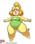  alpha_channel animal_crossing anthro belly black_nose blonde_hair blush blush_stickers bracelet breasts buckteeth canid canine canis clothing domestic_dog eyebrow_through_hair eyebrows eyelashes female fur hair isabelle_(animal_crossing) jewelry looking_at_viewer mammal navel nekocrispy nintendo open_mouth outstretched_arms overweight overweight_female purple_eyes shih_tzu smile solo swimwear teeth thick_thighs tied_hair topknot toy_dog translucent translucent_hair video_games wide_hips yellow_body yellow_fur 
