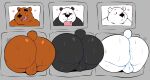  2022 angusart anthro anus balls big_butt black_body black_nose blush bodily_fluids brown_bear brown_body butt cartoon_network cellphone genitals giant_panda grizzly_(wbb) grizzly_bear group hi_res ice_bear male mammal overweight overweight_male panda_(wbb) phone polar_bear smartphone sweat through_wall ursid ursine we_bare_bears white_body 