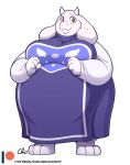  3_toes alpha_channel anthro barefoot belly big_belly big_breasts boss_monster bovid breasts caprine clothing delta_rune_(emblem) feet female fur horn looking_at_viewer mammal nekocrispy obese obese_female overweight overweight_female purple_eyes robe smile solo standing symbol toes toriel undertale undertale_(series) video_games white_body white_fur wide_hips 