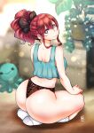  1girl ass ass_focus backboob breasts curvy highres huge_ass kenron_toqueen lingerie looking_back original panties red_hair solo thick_thighs thighs tomatita underwear wide_hips 