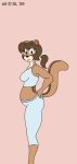  2009 anthro belly bottomwear breasts brown_eyes brown_hair chipmunk clothing digital_media_(artwork) female ground_squirrel hair mammal pants ponytail pregnant rodent satsumalord sciurid simple_background solo terry_(satsumalord) topwear 