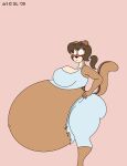  2009 anthro belly big_belly big_breasts big_butt blush bottomwear breasts brown_hair butt chipmunk clothing digital_media_(artwork) female ground_squirrel hair huge_breasts hyper hyper_belly mammal navel outie_navel pants ponytail pregnant rodent satsumalord sciurid simple_background solo terry_(satsumalord) thick_thighs topwear torn_bottomwear torn_clothing torn_pants 