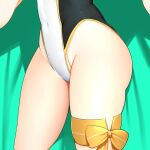  1girl artoria_pendragon_(fate) artoria_pendragon_(swimsuit_archer)_(fate) ass bow cameltoe commentary_request competition_swimsuit covered_navel fate/grand_order fate_(series) groin highleg highleg_swimsuit highres manabebebe one-piece_swimsuit orange_bow out_of_frame solo swimsuit thighs two-tone_swimsuit white_swimsuit 