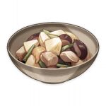  artist_request beans bowl chicken_(food) commentary english_commentary food food_focus genshin_impact lowres mushroom muted_color no_humans official_art still_life third-party_source transparent_background vegetable 