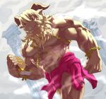  abs anthro azazel_(tas) biceps blonde_hair book bottomwear bovid caprine chain clothing goat hair hi_res horn lifewonders loincloth male mammal muscular muscular_anthro muscular_male pecs pillar pitania4 solo tokyo_afterschool_summoners video_games 