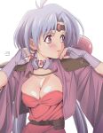  1girl blue_hair breasts circlet cleavage fingerless_gloves gloves haou_taikei_ryuu_knight highres large_breasts long_hair nori_(norimakigumo) open_mouth paffy_pafuricia purple_eyes simple_background solo twintails very_long_hair white_background 