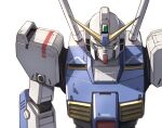  green_eyes gundam gundam_0080 gundam_alex highres leaning_forward looking_down mecha mobile_suit no_humans science_fiction shadow solo takahashi_masaki upper_body v-fin 