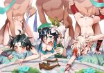  6+boys absurdres anal androgynous arm_tattoo bandages blush bottle braid clenched_teeth commission completely_nude cum cum_in_ass cum_on_hair dark_green_hair doggystyle genshin_impact group_sex highres holding holding_bottle itsme_takk kaedehara_kazuha leg_grab light_brown_hair lyre male_focus multiple_boys nipples nude open_mouth orgy otoko_no_ko overflow pectorals red_legwear rough_sex sex sex_from_behind tattoo teeth thighhighs tongue tongue_out top-down_bottom-up topless_male torn_clothes torn_legwear twin_braids venti_(genshin_impact) white_legwear xiao_(genshin_impact) yaoi 