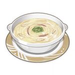  artist_request bowl commentary english_commentary food food_focus garnish genshin_impact lowres muted_color no_humans noodles official_art plate still_life third-party_source transparent_background 