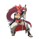  1girl absurdres amputee arc_system_works arm_guards armor artist_request baiken big_hair black_jacket black_kimono breasts cleavage clenched_teeth eyepatch facial_tattoo fighting_stance greaves guilty_gear guilty_gear_strive highres jacket jacket_on_shoulders japanese_clothes kataginu katana kimono large_breasts long_hair multicolored_clothes multicolored_kimono official_art one-eyed open_clothes open_kimono pink_hair ponytail red_eyes samurai sandals sash scar scar_across_eye scar_on_face sheath sword tattoo teeth thighs torn_sleeve transparent_background very_long_hair weapon 