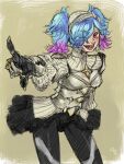  1girl armor bangs blue_hair fire_emblem fire_emblem_fates guru0_0maru hair_over_one_eye highres looking_at_viewer multicolored_hair open_mouth peri_(fire_emblem) pink_hair pointing pointing_at_viewer red_eyes skirt two-tone_hair 