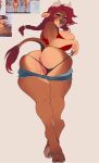  anthro anus big_breasts bonnie_bovine_(character) bovid bovine breasts butt clothed clothing female genitals hair horn looking_at_viewer looking_back looking_back_at_viewer mammal missy_(artist) pussy simple_background smile solo 
