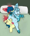  bed bite eeveelution female ferrissimulator furniture glaceon invalid_tag lying male male/female nintendo on_bed pok&eacute;mon pok&eacute;mon_(species) quilava raised_leg spread_legs spreading tagme under_covers vaginal video_games 