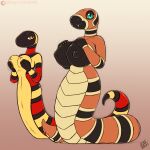  anthro apode areola big_breasts black_areola black_nipples breast_envy breast_size_difference breasts colubrid coral_snake digital_media_(artwork) drxii duo elapid_(snake) fangs female hand_on_breast hi_res holding_breast huge_breasts kingsnake lampropeltini legless milk_snake multicolored_body nipples non-mammal_breasts nude red_body reptile scales scalie serpentine simple_background small_breasts smile snake 