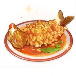  artist_request cherry_tomato commentary english_commentary fish fish_(food) food food_focus garnish genshin_impact leaf lowres no_humans official_art plate sauce sesame_seeds sparkle still_life third-party_source tomato transparent_background 