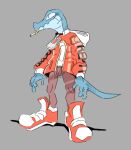  alligator alligatorid anthro clothed clothing crocodile crocodilian crocodylid digital_media_(artwork) footwear hoodie lizard male reptile scalie shoes simple_background smoking sodacaps solo topwear 