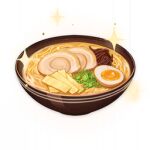  artist_request bowl commentary egg egg_(food) english_commentary food food_focus genshin_impact lowres meat no_humans noodles official_art ramen sparkle spring_onion still_life third-party_source tofu transparent_background 