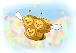  :d :o ^_^ animal_focus bee bug closed_eyes combee commentary_request day flying full_body happy highres no_humans open_mouth outdoors outline petako_(ptpt_k) petals pokemon pokemon_(creature) smile solo tongue 