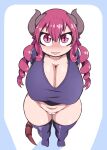  absurd_res animal_humanoid big_breasts bottomless breasts cleavage clothed clothing conditional_dnp dragon dragon_humanoid female genitals hi_res horn humanoid ilulu legwear looking_at_viewer miss_kobayashi&#039;s_dragon_maid perspective pussy quin-nsfw shirt smile smiling_at_viewer solo stockings topwear 
