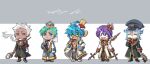  5boys ahoge aqua_hair arch_bishop_(ragnarok_online) asymmetrical_hair bangs beard biretta black_coat black_footwear black_gloves black_headwear blood blood_on_weapon blue-framed_eyewear blue_coat blue_eyes blue_hair blush boots brown_pants chibi choker cigarette closed_mouth club_(weapon) coat commentary_request copyright_name cropped_jacket crosier cross cross_necklace crown dark-skinned_male dark_skin dated dual_wielding earrings eriku_(aoi_tori) expressionless eyebrows_visible_through_hair facial_hair fang fingerless_gloves full_body glasses gloves gold_trim green_eyes hair_between_eyes hat high_priest_(ragnarok_online) holding holding_staff holding_weapon jacket jewelry large_cross layered_clothing long_sleeves looking_at_viewer mace masked multiple_boys necklace official_alternate_costume open_clothes open_coat open_jacket open_mouth pants peaked_cap priest_(ragnarok_online) purple_hair ragnarok_online red_coat red_eyes shoes short_hair signature smile smoking spiked_club staff two-tone_coat two-tone_footwear weapon white_coat white_footwear white_gloves white_hair white_jacket white_pants 