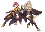  2girls absurdres alternate_costume asymmetrical_bangs bangs blonde_hair bodystocking breasts bridal_gauntlets cape cleavage commission commissioner_upload cosplay covered_navel dark_mage_(fire_emblem_fates) eighteenetzel fire_emblem fire_emblem:_the_binding_blade fire_emblem_fates gwendolyn_(fire_emblem) headband high_heels highres holding_hands multiple_girls open_mouth ophelia_(fire_emblem) ophelia_(fire_emblem)_(cosplay) pantyhose pink_hair thighhighs toeless_footwear toeless_legwear turtleneck 