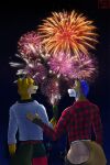  anthro canid canine clothed clothing duo fireworks fox hermesdidit hi_res male mammal new_year_2022 night outside public smiling_at_each_other surprised_expression 